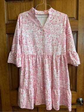 Women’s Pink Floral Mini Dress - Relaxed Tiered Tunic